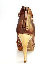 Carica immagine nella Galleria, Intrigo (780PLT) - Scarpa da Donna in Glitter Bronzo Tallone in Lurex Bronzo con Tacco alto a Spillo Largo Laminato Oro Ramato e Plateau Flex