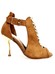 Load image into Gallery viewer, DINKA (2304) - Scarpa da Donna in Camoscio Cognac inserto collopiede in Glitter Oro Light Tacco a Spillo Laminato Oro