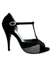 Carica immagine nella Galleria, JANIS   F.626 (R.L. by WISH DANCE) - Scarpa in Camoscio Nero e Rachele Boreale Multicolor Tacco a Spillo Sottile
