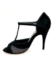 Carica immagine nella Galleria, JANIS   F.626 (R.L. by WISH DANCE) - Scarpa in Camoscio Nero e Rachele Boreale Multicolor Tacco a Spillo Sottile
