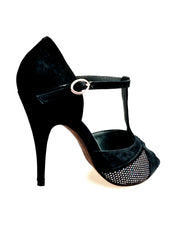 Carica immagine nella Galleria, JANIS   F.626 (R.L. by WISH DANCE) - Scarpa in Camoscio Nero e Rachele Boreale Multicolor Tacco a Spillo Sottile