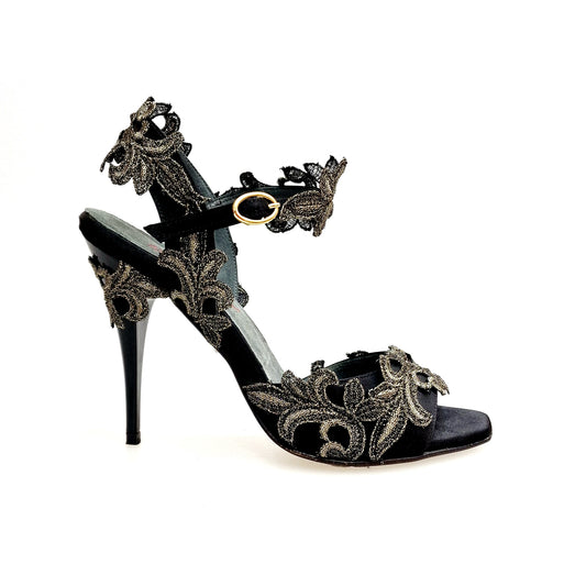 NURYA PZ F.626 (R.L. by WISH DANCE) Sandalo da Donna in Raso Seta Nera Wish Dance, nero, vista laterale