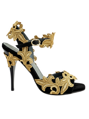 Carica immagine nella Galleria, NURYA PZ F.626 (R.L. by WISH DANCE) Sandalo da Donna in Raso Seta Nera con Applicazione di Pizzo Macramé Tacco a Spillo Sottile Smaltato Nero