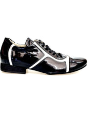 Load image into Gallery viewer, Scarpa Antony 115 da uomo in vernice nera con inserti in pelle argento, sneaker Wish Dance Shop, stile moderno e originale