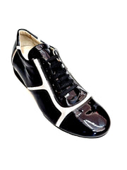 Load image into Gallery viewer, Sneaker Antony 115 da uomo in vernice nera con inserti in pelle argento, scarpa casual elegante e alla moda