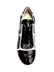 Load image into Gallery viewer, Sneaker Antony 115 da uomo in vernice nera con inserti in pelle argentata, scarpa elegante e moderna.
