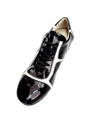Load image into Gallery viewer, Scarpa Antony 115 da uomo, sneaker in vernice nera con inserti in pelle argento, stile moderno e alla moda