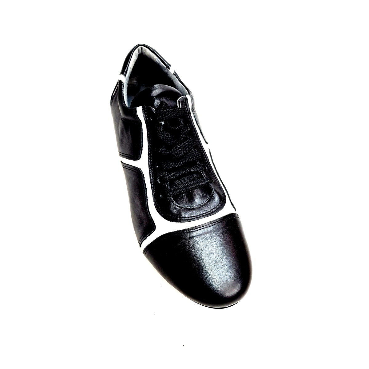 Scarpa Antony 115 da uomo in pelle nera con inserti in vernice bianca, sneaker Wish Dance Shop in primo piano