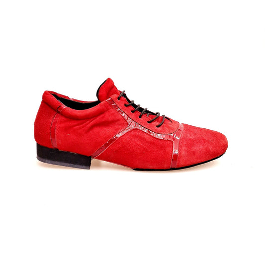 Scarpa Antony 115 da uomo in camoscio rosso con dettagli in vernice rossa, sneaker stringata di Outlet, vista frontale.