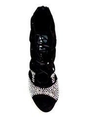Load image into Gallery viewer, Olimpya One - Sandalo a Tronchetto in Camoscio Nero e Swarovski Boreali parziali con Plateau e Tacco alto a Spillo largo