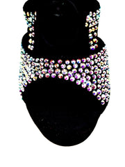 Load image into Gallery viewer, Olimpya One - Sandalo a Tronchetto in Camoscio Nero e Swarovski Boreali parziali con Plateau e Tacco alto a Spillo largo