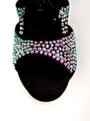 Load image into Gallery viewer, Olimpya One - Sandalo a Tronchetto in Camoscio Nero e Swarovski Boreali parziali con Plateau e Tacco alto a Spillo largo