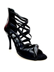 Carica immagine nella Galleria, Natalia (360) - Sandalo alto da Donna in Vernice Nera e Pelle Nera con Fascette in Pelle Nera e Vernice nera con Tacco a Spillo