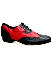 Carica immagine nella Galleria, Scarpa da uomo Samuel Movida WISH DANCE in pelle nera e rossa, forma lunga con tacco in legno, dettaglio elegante.
