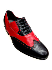 Carica immagine nella Galleria, Scarpa da uomo Samuel Movida by Wish Dance in pelle nera e rossa, forma lunga con tacco in legno, dettagli eleganti.