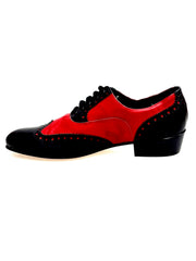 Carica immagine nella Galleria, Scarpa da uomo Samuel Movida di Wish Dance in pelle nera e rossa, forma lunga con tacco in legno, dettagli eleganti e moderni