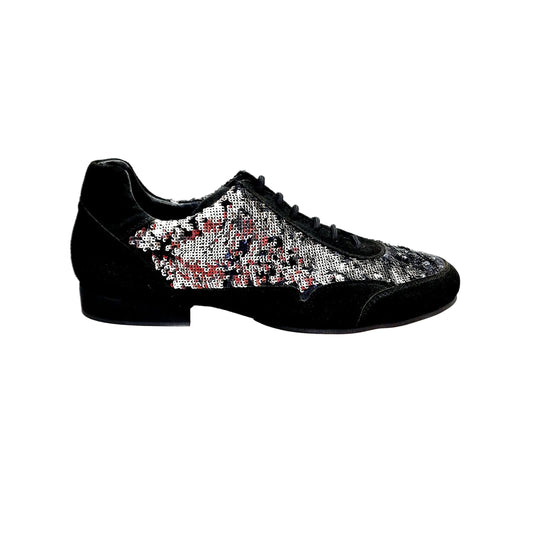 Sneaker da Uomo Camoscio Nero Paillettes Argento Nero Joop Wish Dance, vista laterale