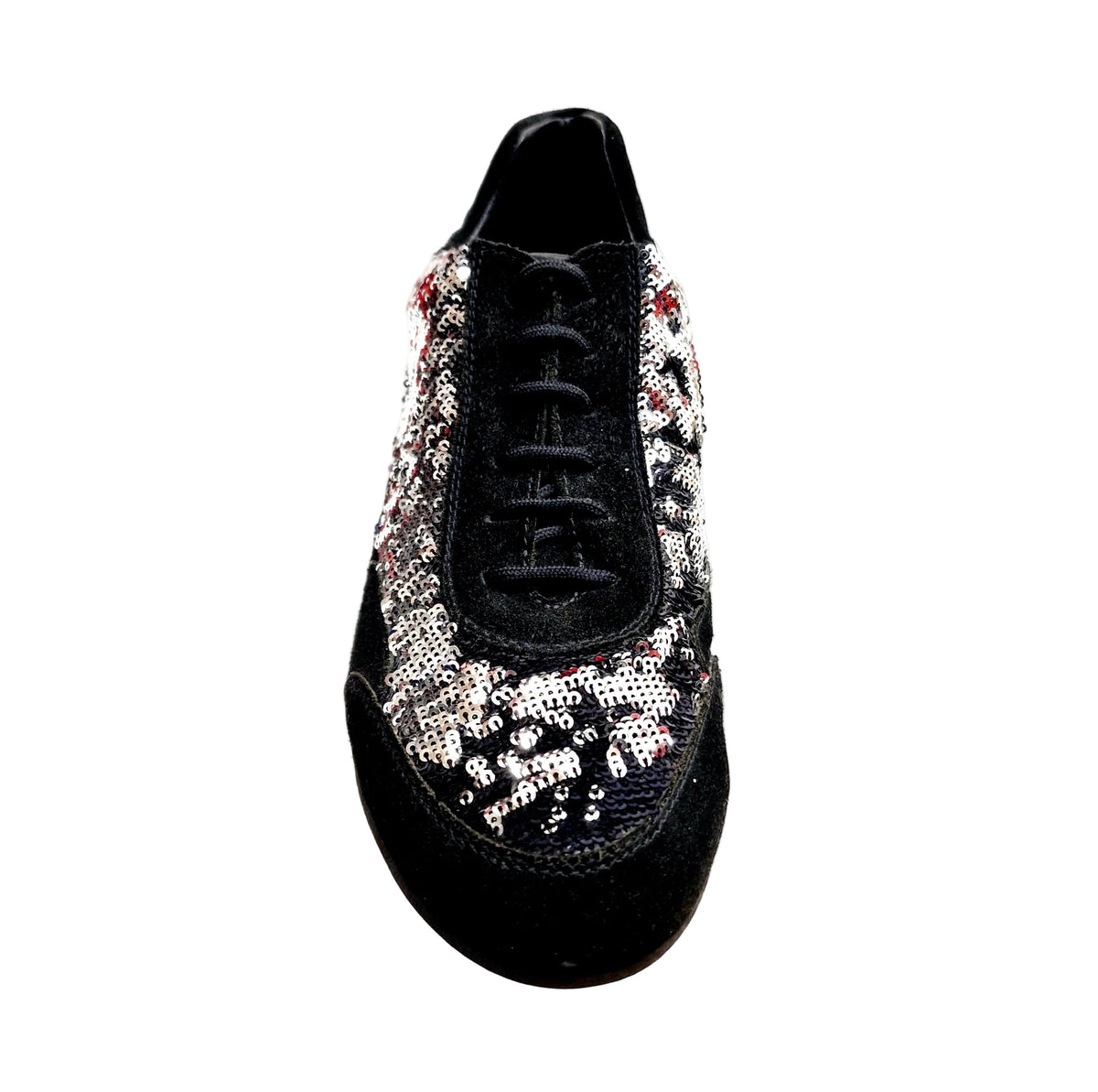 Scarpa da uomo Movida by WISH DANCE, sneaker in camoscio nero con dettagli di paillettes argento, stile elegante e moderno