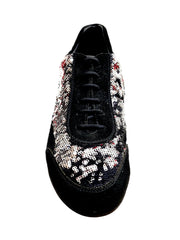 Load image into Gallery viewer, Scarpa da uomo Movida by WISH DANCE, sneaker in camoscio nero con dettagli di paillettes argento, stile elegante e moderno