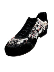 Load image into Gallery viewer, Scarpa da uomo Movida by WISH DANCE, sneaker in camoscio nero con dettagli di paillettes argento, stile elegante e alla moda