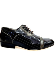 Load image into Gallery viewer, Scarpa da uomo Movida by WISH DANCE in pelle e vernice nera con tacco in legno, stile elegante e moderno.
