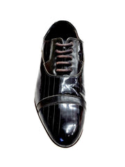 Load image into Gallery viewer, Scarpa da uomo BRAD Movida by WISH DANCE in pelle e vernice nera, con tacco in legno, stile elegante e moderno.