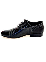 Load image into Gallery viewer, Scarpa uomo BRAD Movida by WISH DANCE in pelle e vernice nera con tacco in legno, stile elegante e moderno.