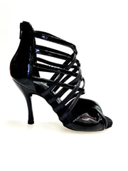 Carica immagine nella Galleria, Natalia (360) - Sandalo alto da Donna in Vernice Nera e Pelle Nera con Fascette in Pelle Nera e Vernice nera con Tacco a Spillo