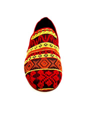 Carica immagine nella Galleria, Mocassino uomo Wish Dance Shop MS21 in tessuto con fantasie messicane, tallone in camoscio giallo senape e tacco in legno