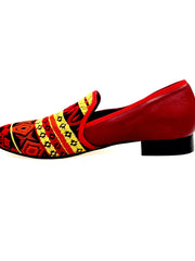 Carica immagine nella Galleria, Mocassino uomo Mexican MS21 con tessuto fantasia, tallone in pelle rossa e tacco in legno, scarpe Wish Dance Shop