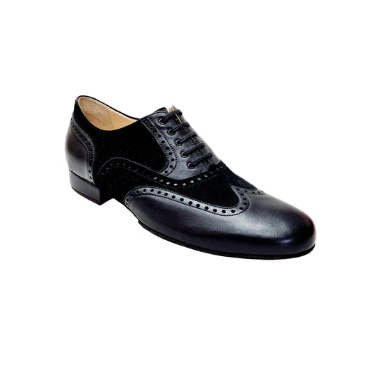 Scarpe stringate ADOLFO 811F Chicago Forata in pelle e camoscio nero, con suola divisa e profili forati, stile Oxford.