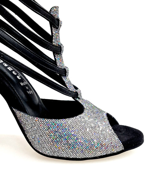 Scarpa da donna Boreale Silver multicolor con tallone in pelle nera, modello Wish Dance Shop, design elegante e colorato