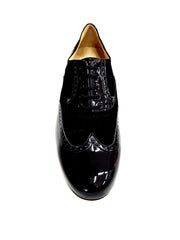 Load image into Gallery viewer, ADOLFO (811F Chicago Forata) - Stringata a Coda di Rondine Mod. Oxford Profili Forati in Vernice Nera e Camoscio Nero con Suola Intera