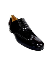 Load image into Gallery viewer, ADOLFO (811F Chicago Forata) - Stringata a Coda di Rondine Mod. Oxford Profili Forati in Vernice Nera e Camoscio Nero con Suola Intera