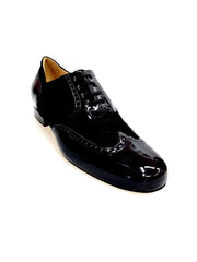 Load image into Gallery viewer, ADOLFO (811F Chicago Forata) - Stringata a Coda di Rondine Mod. Oxford Profili Forati in Vernice Nera e Camoscio Nero con Suola Intera