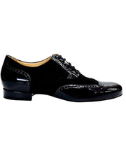 Load image into Gallery viewer, ADOLFO (811F Chicago Forata) - Stringata a Coda di Rondine Mod. Oxford Profili Forati in Vernice Nera e Camoscio Nero con Suola Intera