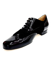 Load image into Gallery viewer, ADOLFO (811F Chicago Forata) - Stringata a Coda di Rondine Mod. Oxford Profili Forati in Vernice Nera e Camoscio Nero con Suola Intera