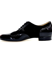 Load image into Gallery viewer, ADOLFO (811F Chicago Forata) - Stringata a Coda di Rondine Mod. Oxford Profili Forati in Vernice Nera e Camoscio Nero con Suola Intera