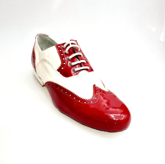 Scarpa da uomo Samuel Movida by Wish Dance in vernice rossa e bianca con coda di rondine tonda, modello MS14, vista frontale