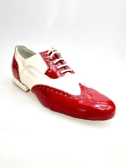 Load image into Gallery viewer, Scarpa da uomo Samuel Movida di Wish Dance in vernice rossa e bianca, stile coda di rondine tonda, modello MS14.