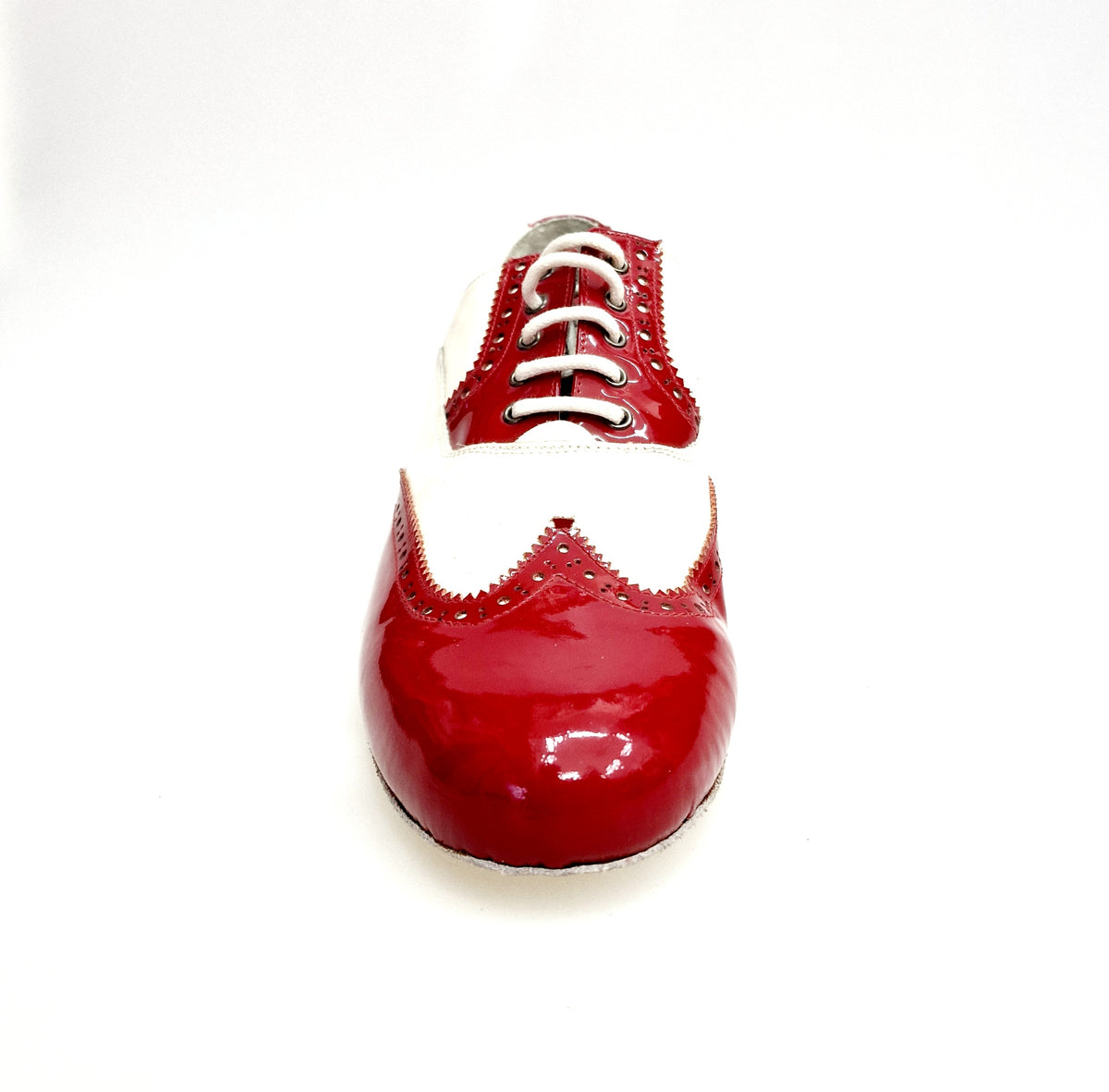 Scarpa da uomo Samuel Movida Wish Dance in vernice rossa e bianca con punta tonda e dettagli coda di rondine.