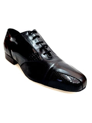 Carica immagine nella Galleria, Scarpa da uomo Milo di Wish Dance in morbida pelle nera e vernice nera con punta squadrata, stile elegante e moderno