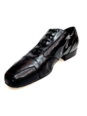 Carica immagine nella Galleria, Scarpa da uomo Milo di Wish Dance in morbida pelle nera e vernice nera con punta squadrata, ideale per stile elegante e moderno