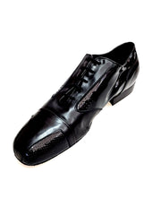 Carica immagine nella Galleria, Scarpa da uomo Milo di Wish Dance in pelle morbida nera e vernice nera, punta squadrata, elegante e versatile