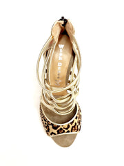 Load image into Gallery viewer, Megan (161P) - Sandalo da Donna in Pelle Oro con Tomaia Anteriore in Maculato con Tacco a Spillo Largo