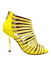 Load image into Gallery viewer, ELSY Plus (L7) - Sandalo a Tronchetto Da Donna in Morbido Camoscio Giallo Con Swarovski Boreali e Tacco a Spillo Laminato Oro