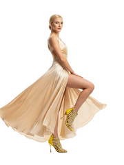 Load image into Gallery viewer, ELSY Plus (L7) - Sandalo a Tronchetto Da Donna in Morbido Camoscio Giallo Con Swarovski Boreali e Tacco a Spillo Laminato Oro