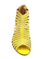 Load image into Gallery viewer, ELSY Plus (L7) - Sandalo a Tronchetto Da Donna in Morbido Camoscio Giallo Con Swarovski Boreali e Tacco a Spillo Laminato Oro