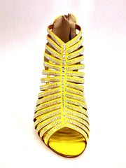 Load image into Gallery viewer, ELSY Plus (L7) - Sandalo a Tronchetto Da Donna in Morbido Camoscio Giallo Con Swarovski Boreali e Tacco a Spillo Laminato Oro