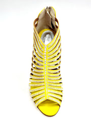 Load image into Gallery viewer, ELSY Plus (L7) - Sandalo a Tronchetto Da Donna in Morbido Camoscio Giallo Con Swarovski Boreali e Tacco a Spillo Laminato Oro